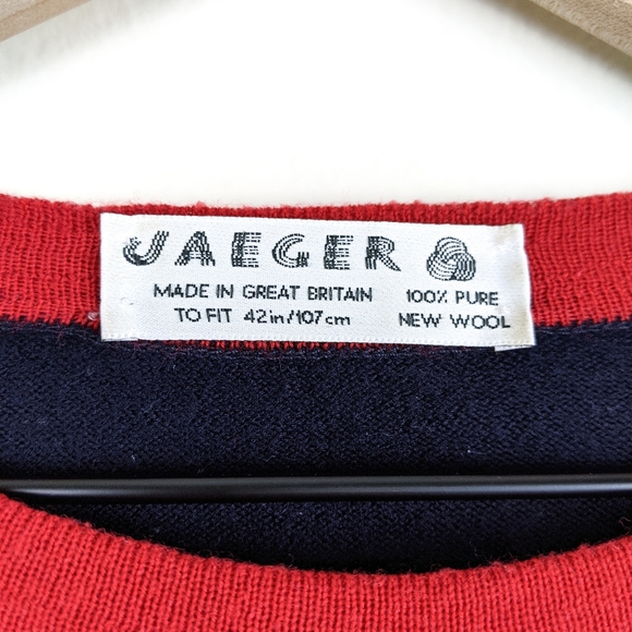 Vintage Jaeger Navy Blue W/ Red Trim Wool Sweater - Picture 11 of 11